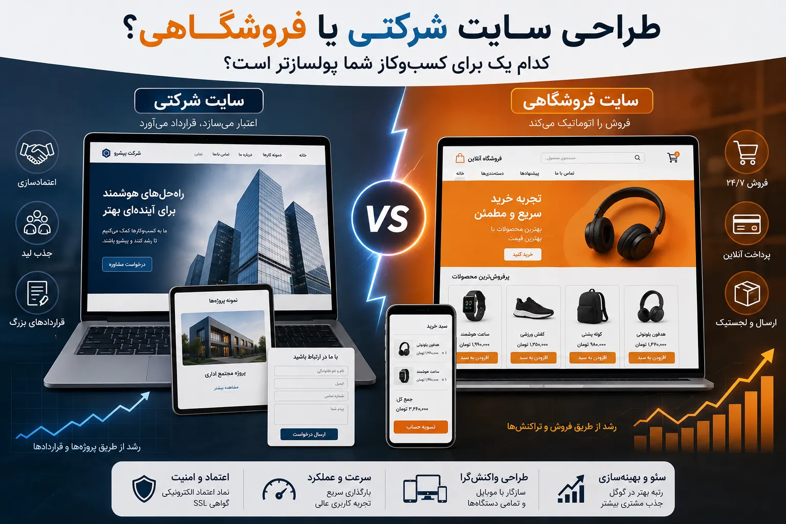 طراحی سایت شرکتی یا فروشگاهی؟ کدام یک برای کسب‌وکار شما پولسازتر است؟
